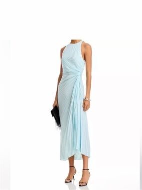 A.L.C. Sleeveless Light Blue Draped Pleated Midi Dress
